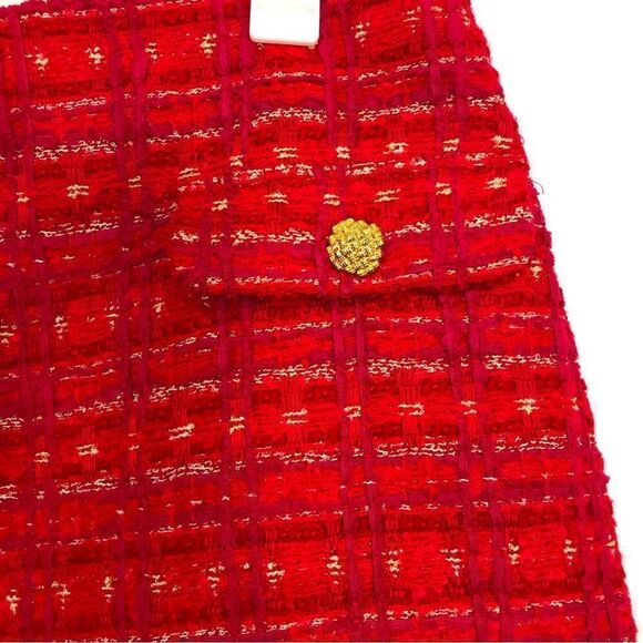 Anthropologie Endless Rose Red Tweed Gold Sparkle Holiday Mini Skirt - Picture 7 of 15